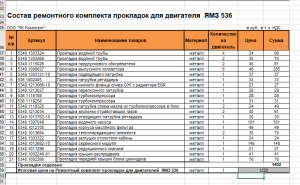 РК двигателя 536 (без прокладки ГБЦ) 21 наим.