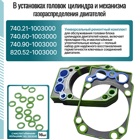 РК головки блока а/м КАМАЗ ЕВРО 2 наим. 24 дет. (ФСИ-65/70, зел., синие вставки, мет. каркас на 8 цил.) БМРТ ВТМ 