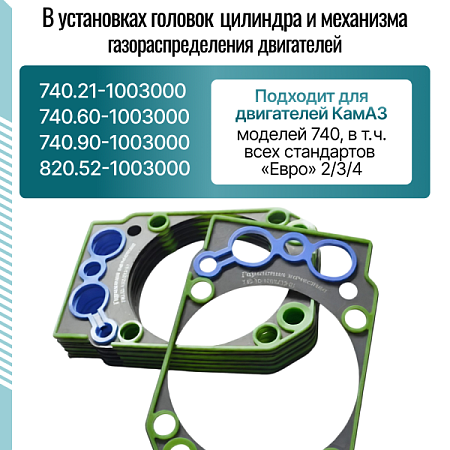 Прокладка головки блока а/м КАМАЗ ЕВРО арм. (ФСИ-65/70 зел., синие вставки) ВТМ