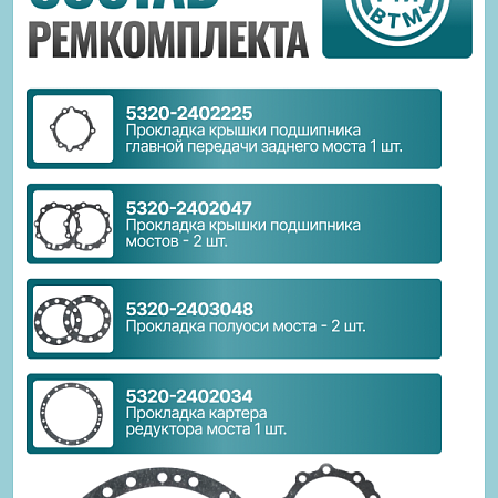 РК заднего моста а/м КАМАЗ 4 наим. (паронит) УрАТИ ВТМ 